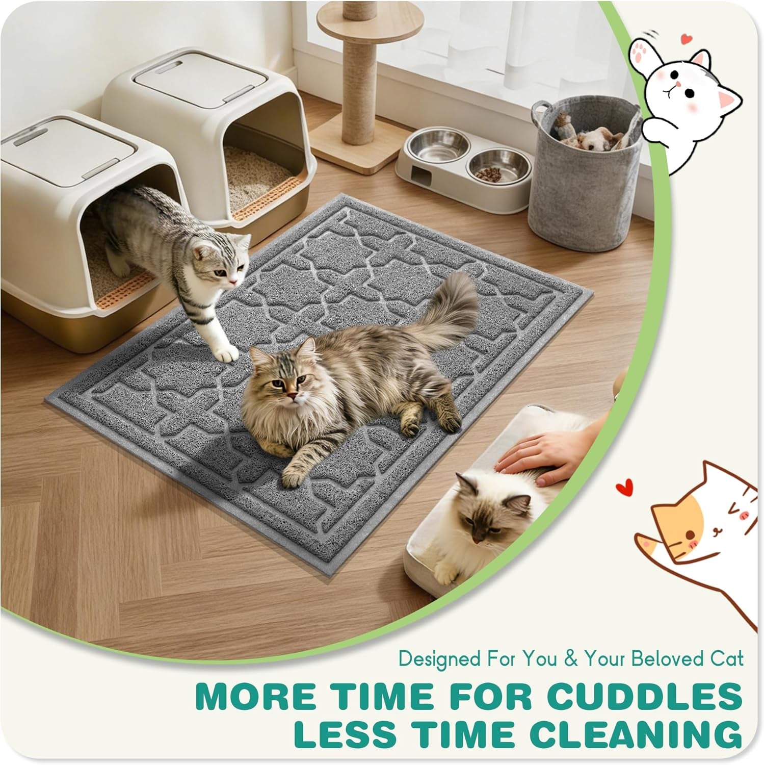 Durable Premium Cat Litter Mat, XL Jumbo and Extra Large Cat Box Mats, Easy Clean Non-Slip and Water Proof Litter Trapping Mat, Pet Litter Floor Mats, Soft, No Phthalate