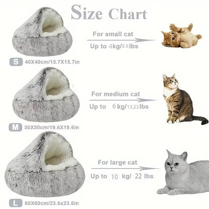 2-in-1 Round Cushion & Warm Pet House for Cats and Small Dogs